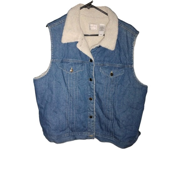 Emma James‎ Womens 3 Vest Blue Denim Cotton Sherpa Lined Button-up Collared - Picture 1 of 8